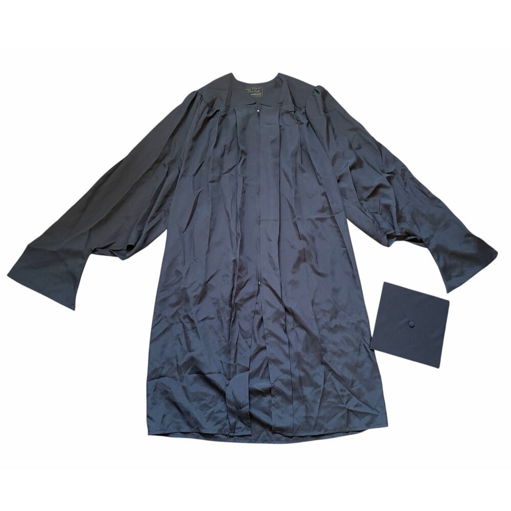 Oak Hall Green Weaver Unisex Black Graduation Masters Cap and Gown Sz 6'-6'2"